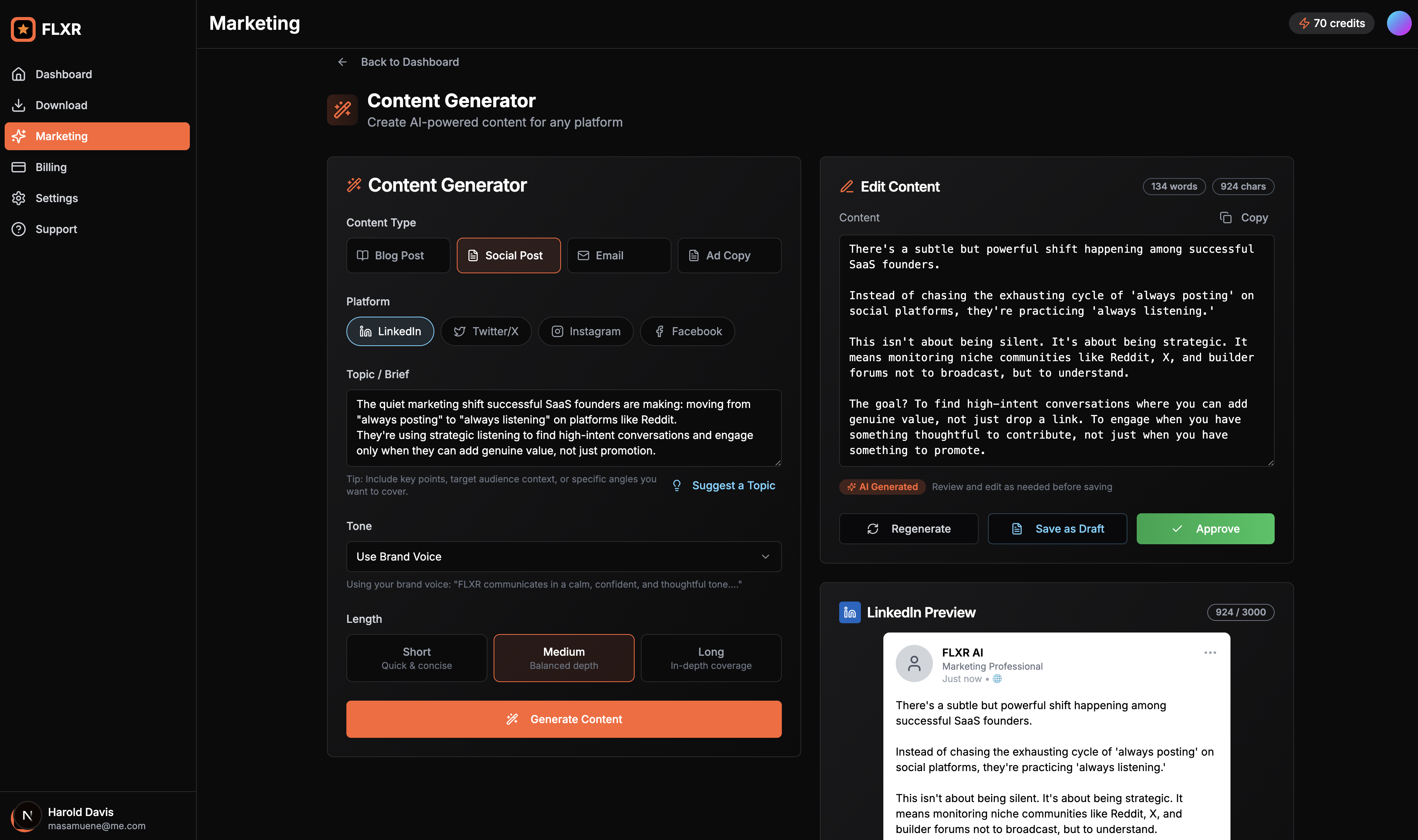 Content generator interface