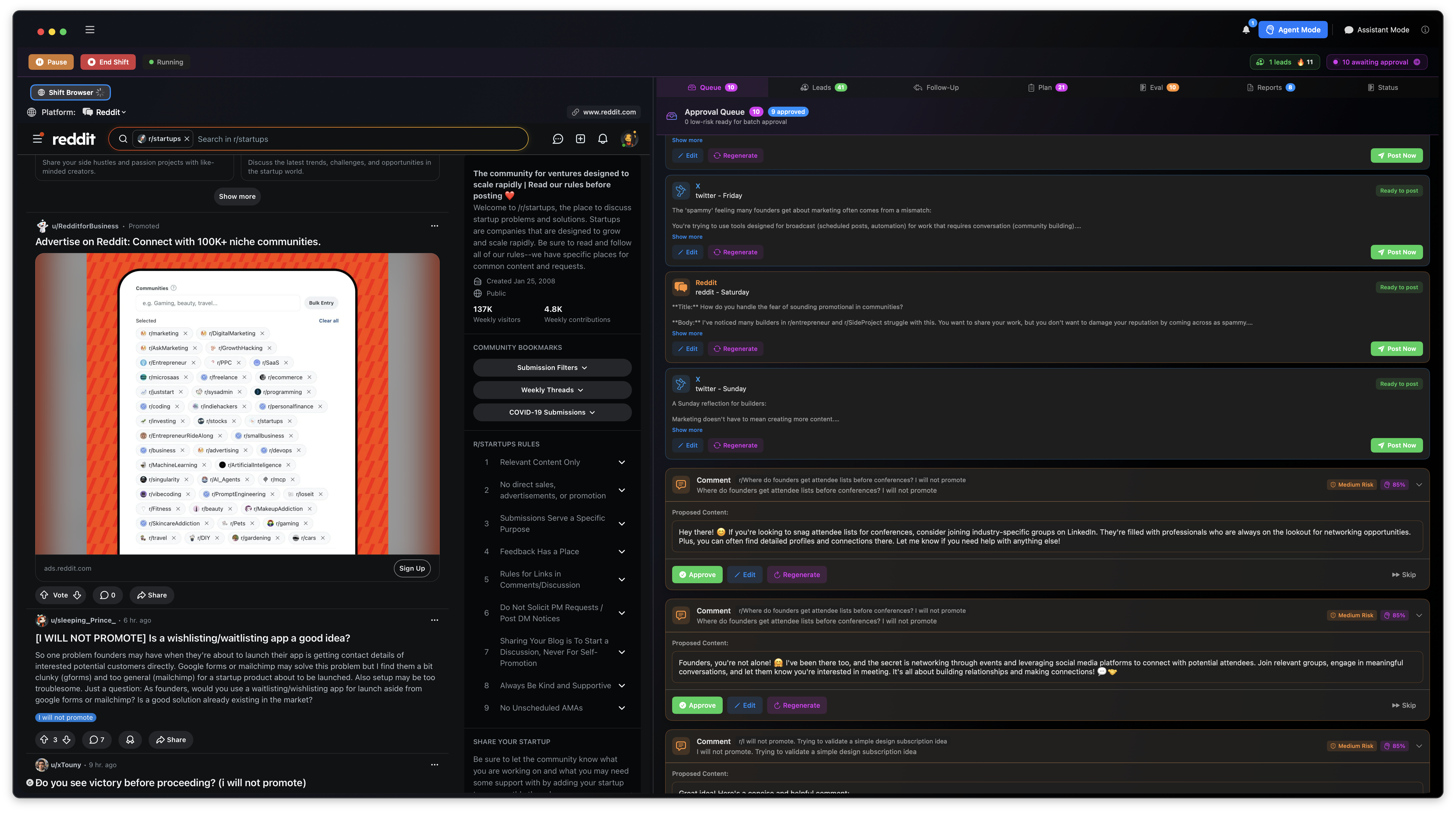 Approval queue — review every action before it posts